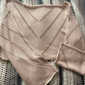 Women’s Open-Knit Off The Shoulder Sweater in Blush